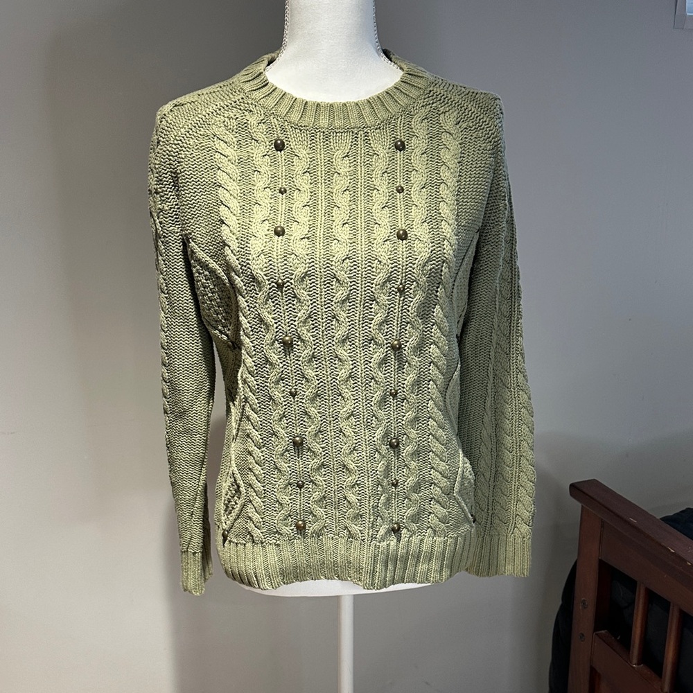 Relativity Sage Green Cable Knit Sweater